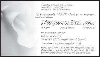 Traueranzeige von Margarete Zitzmann von Pegnitz-Zeitung